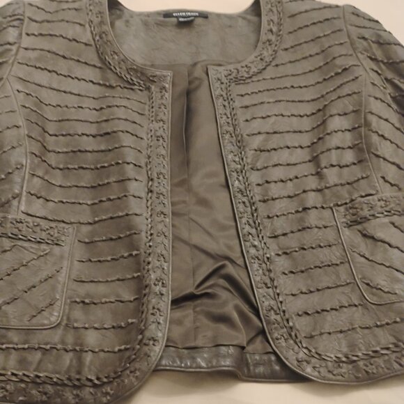 ELLEN TRACY GENUINE LEATHER OLIVE/BROWN JACKET. SIZE 16. - Picture 1 of 5